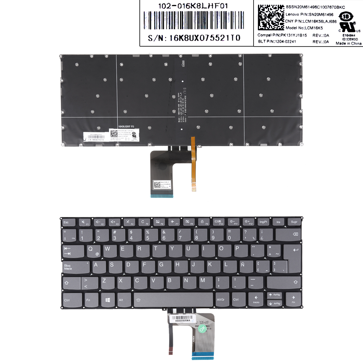 Picture of New Replacement Laptop Keyboard For Lenovo IdeaPad 720s-13 720s-13ISK 720s-13IKB 720s-13IKBR GRAY (Backlit)WIN8 LA Layout